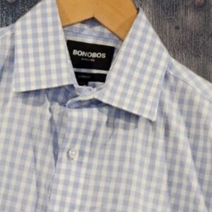 Bonobos Tailored Fit SZ S Blue White Check Wrinkle Free Long Sleeve Button Down